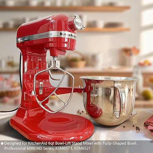 Vista 26 de Batidor plano de acero inoxidable, compatible con mezclador KitchenAid de 4.5 a 5 cuartos de galón, compatible con Heavy Duty, Professiona HD, Pro