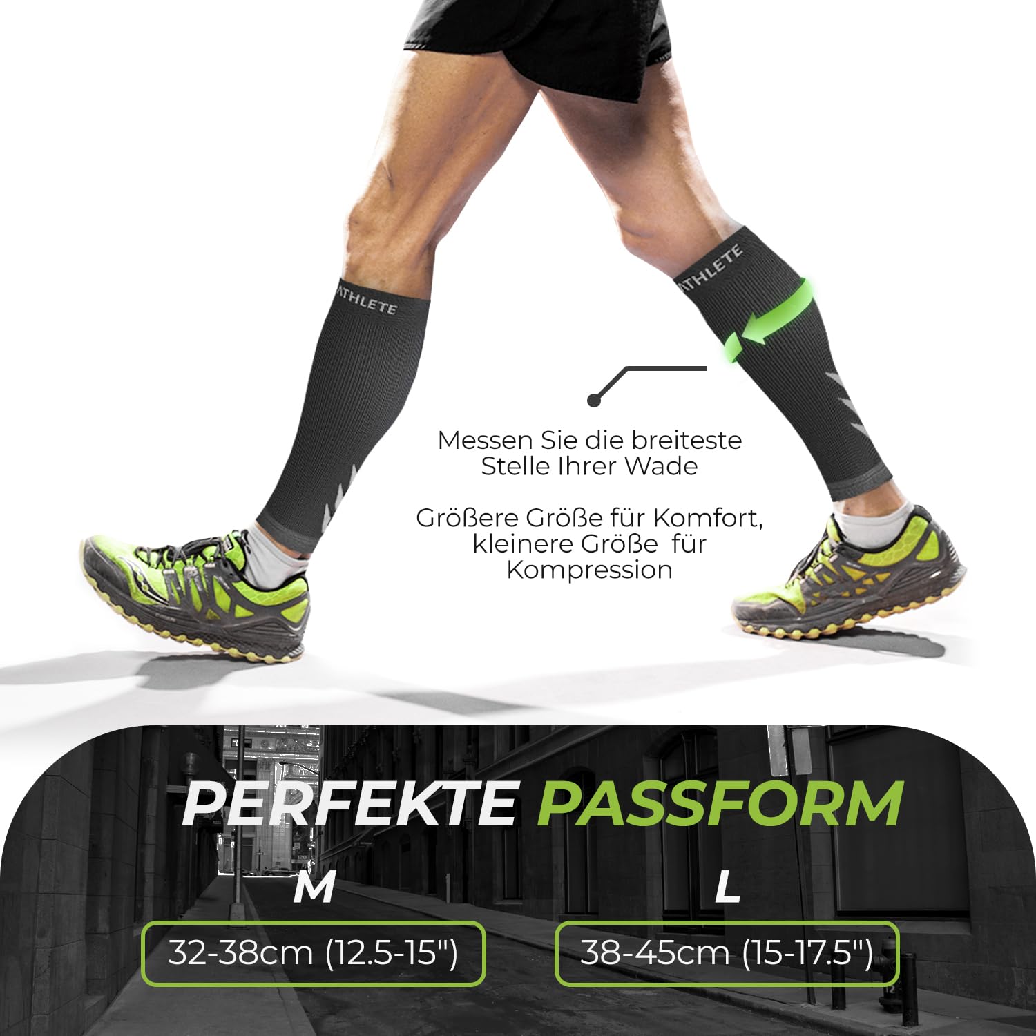 Waden Kompression - Kompressionsstrümpfe ohne Fuß für Damen und Herren - Atmungsaktive Wadenbandage - Ideale Sport Unterstützung beim Laufen Joggen Radfahren Handball Sleeve