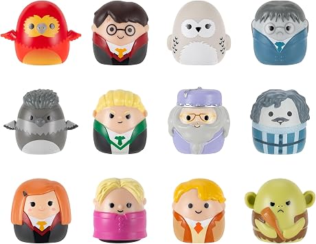 Squish-a-longs SQAL0108 - Harry Potter 12 pack, wave 1, style 1, 12 x 2.5 cm mini quish 4 x accessories, 1 x ring and 1 x collector's guide – collection, exchange and game