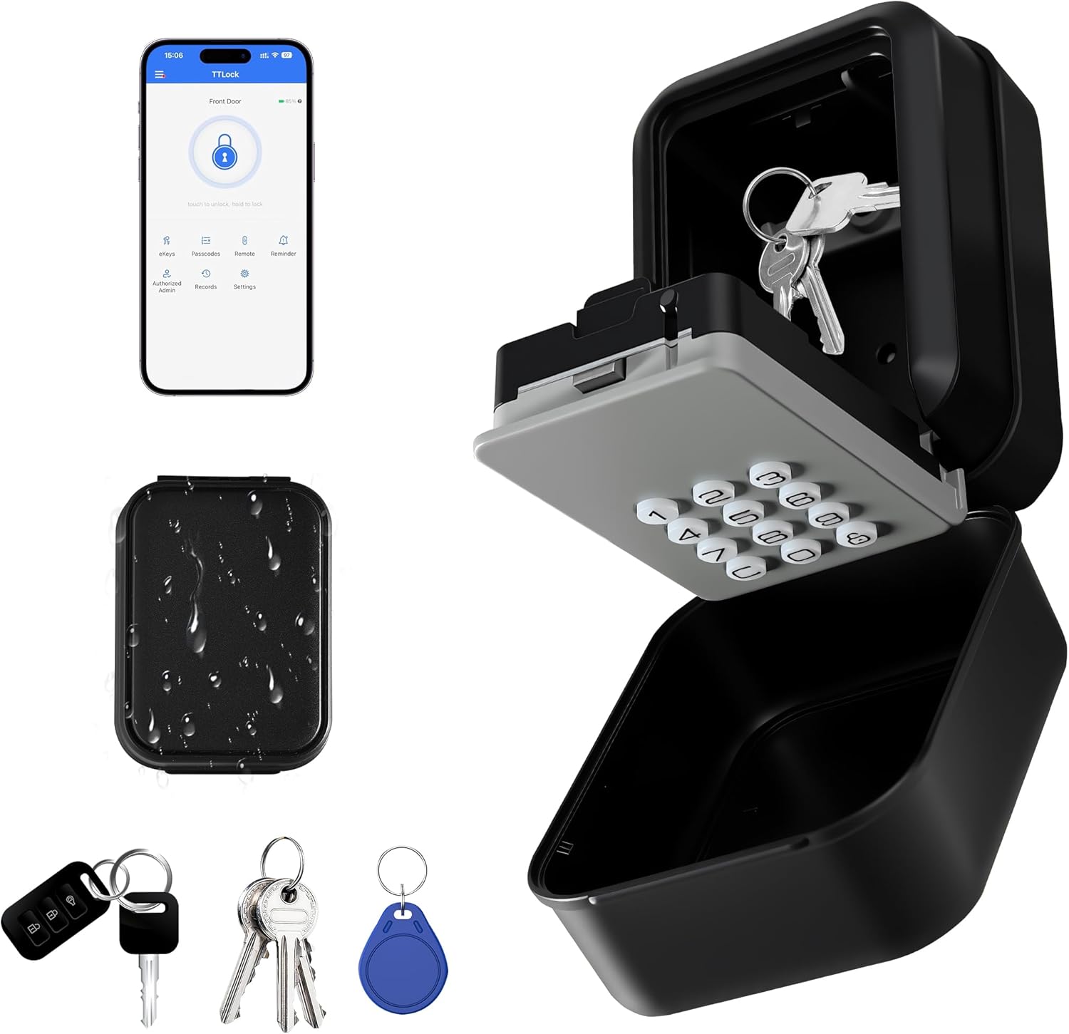 Smart Key Lock Box with Electronic Code, APP Control, PIN Code Access, Weatherproof Safe for House, Garage, Apartment
