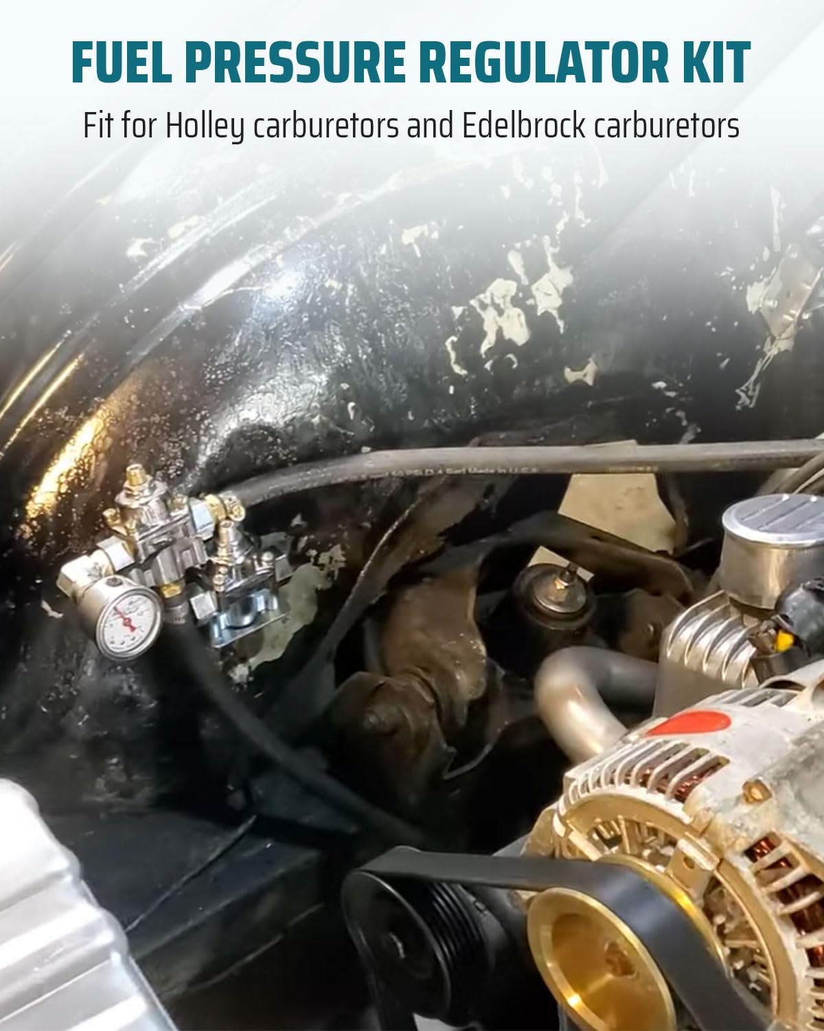 Fuel Pressure Regulator Kit 12-804 Carburetor Fuel Valve Gauge Fit for Holley Edelbrock Carburetors, 1-4 PSI Aluminum Alloy 3/8In NPT Port (1-In, 2-Out)