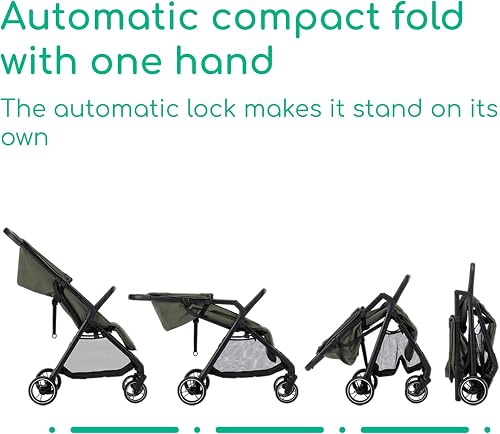 Bebeconfort Azur, Compact Baby Stroller, 0-3 Years (15 kg), Lightweight Baby Pushchair, Automatic One Hand Fold, Stepless Recline to Lie-Flat, Spacious Basket, Mineral Green - 2