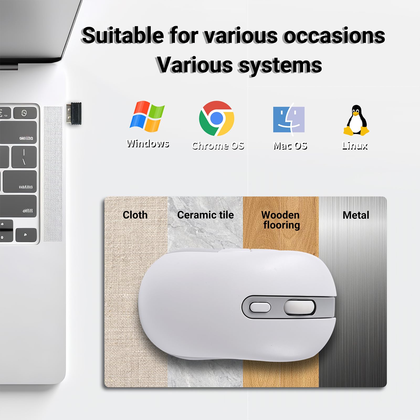 Ratón Bluetooth inalámbrico recargable (blanco)
