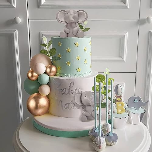 Miniatura 5 de 26 piezas de decoración de pasteles de elefante, bolas de perlas, palillos para pasteles, hojas de eucalipto, decoración de pasteles de elefante