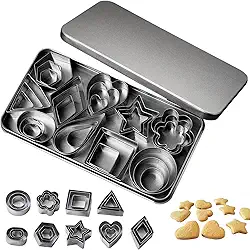 Kit 30 Peças Cortador de Biscoito Inox em Aço Inoxidável, Formas Geométricas para Biscoitos, Bolos e Doces,Círculo, Quadrado, Coração, Estrela,Ideal para Confeitaria e Uso Doméstico