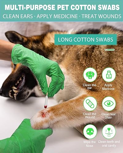 Miniatura 3 de Hisopos para orejas de perro, 200 unidades, hisopos de algodón de bambú de 6 pulgadas de largo con cabezales absorbentes grandes sin pelusa para