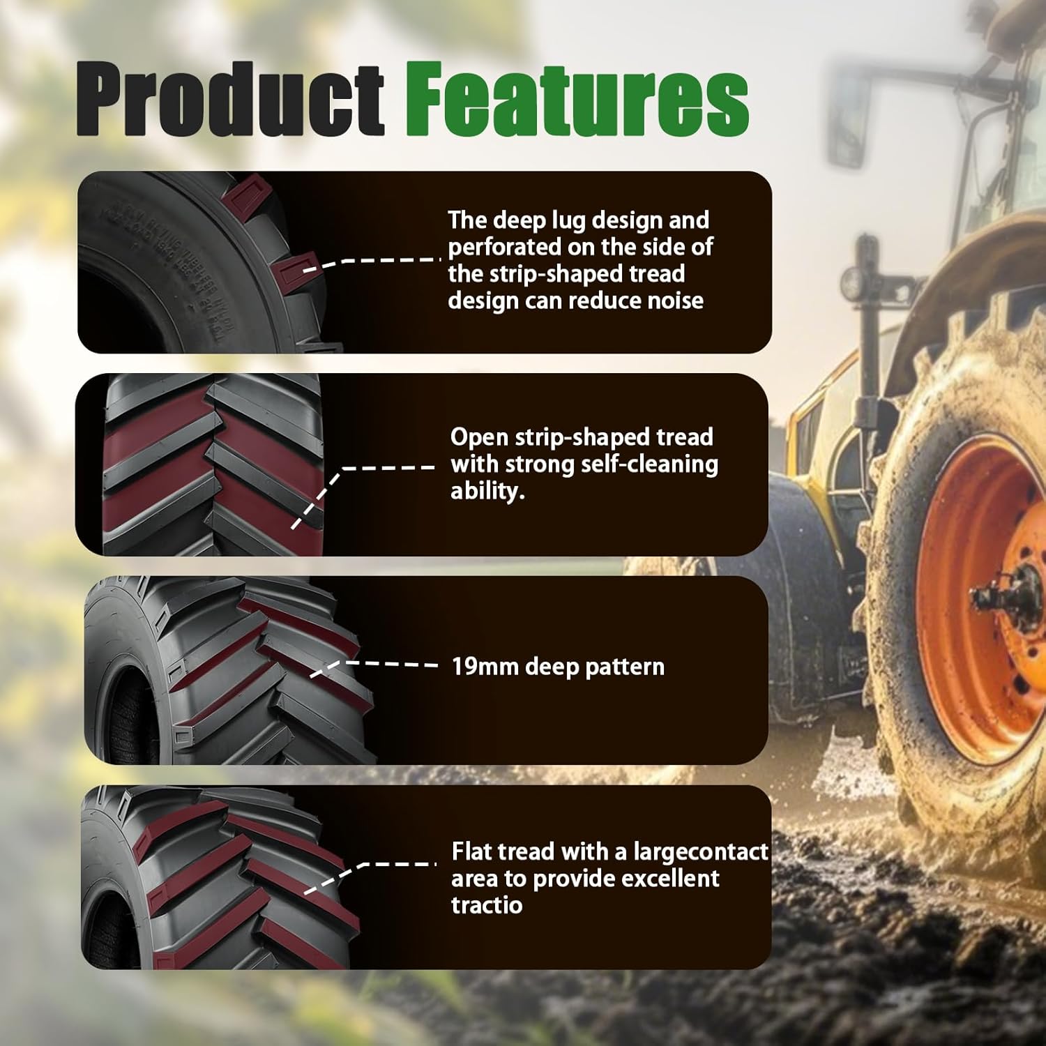 TRIPOWER 23x10.50-12 Lawn Tractor Tires - 23x10.50-12 Lug Ag Tire for Garden Farm Riding Mower, Durable 6PR Tubeless, 2260lbs Capacity, Set of 2