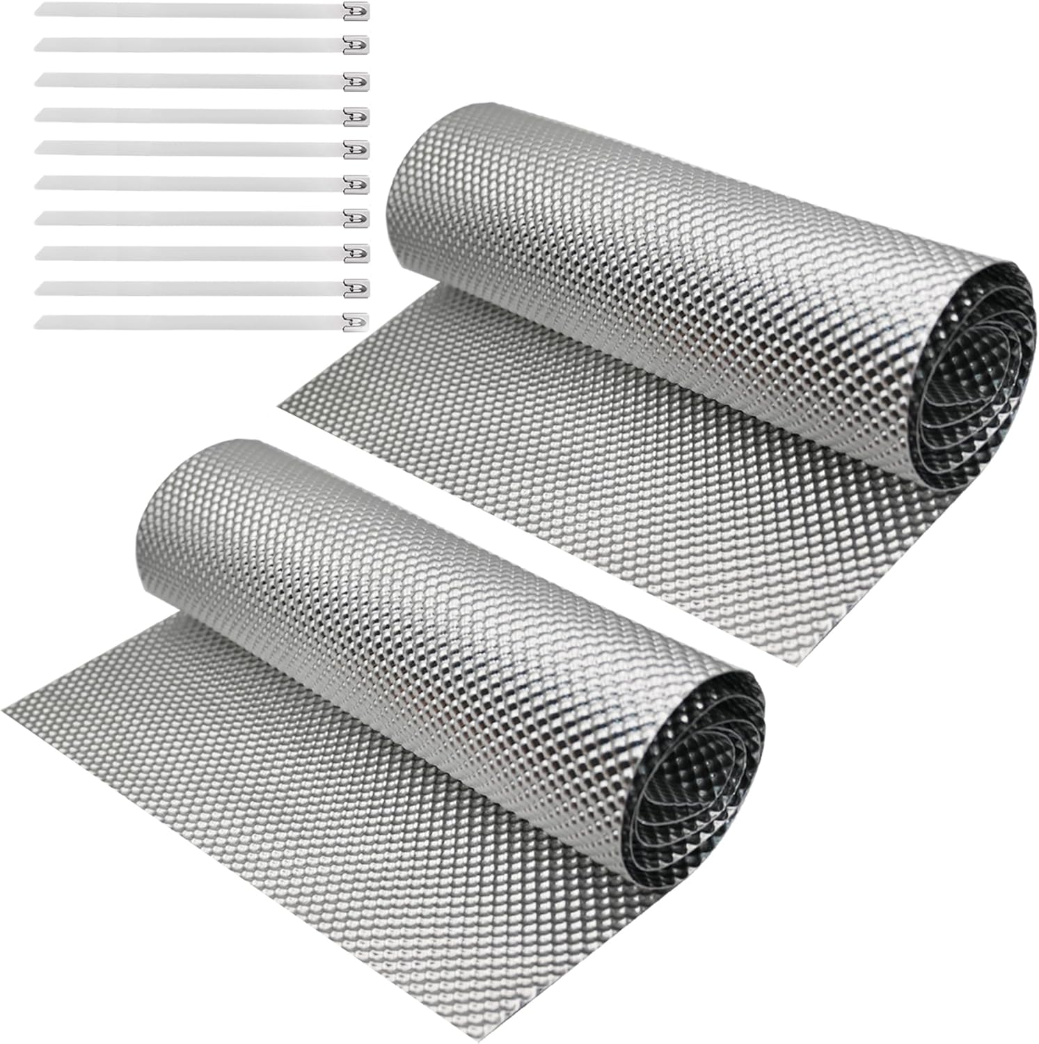 Embossed Aluminum Exhaust Heat Shield, 2Pcs 13" x 39.4" Aluminum Exhaust Heat Wrap with 10 Pcs Cable Metal Zip Ties For Cars/Turbo Manifold