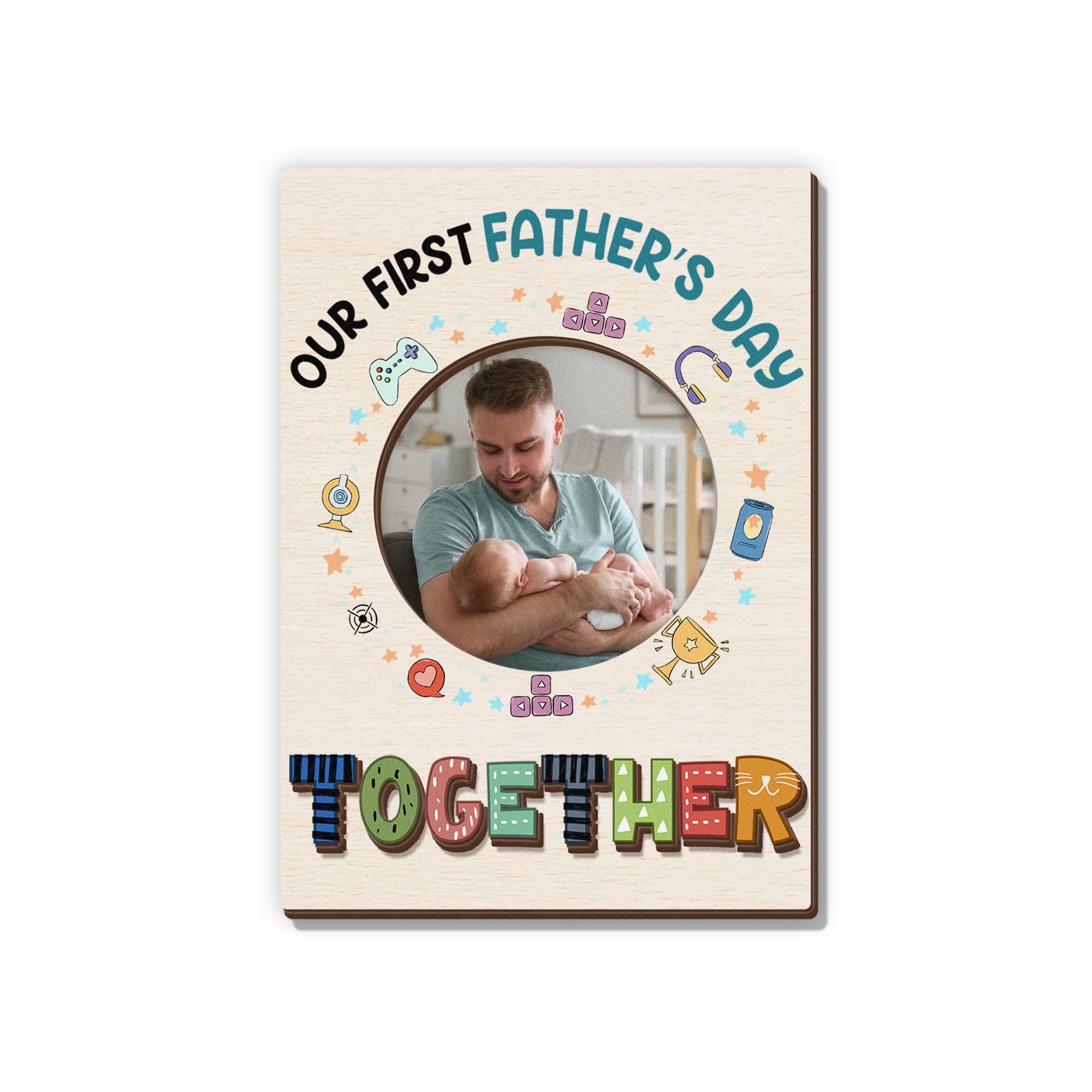 GIFTELIX Magnetic Picture Frames - Our First Father's Day Together - Cute Fridge Magnet Photo Frame for New Dads - First Father’s Day Keepsake - Magnetic Frames for Refrigerator