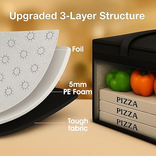 Miniatura 6 de Bodaon Bolsa aislante para entrega de alimentos con zócalo incluido, calentador térmico de alta resistencia XXXL para almuerzos fríoscalientes para