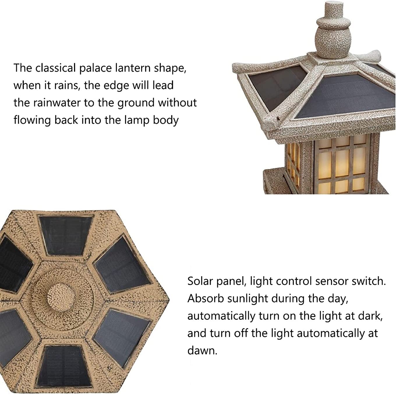 Estatua al Aire Libre de Pagoda de Piedra Alta de 18,9 Pulgadas, Escultura de jardín de Farol japonés Zen Impermeable, luz LED con energía Solar, decoración para Exteriores