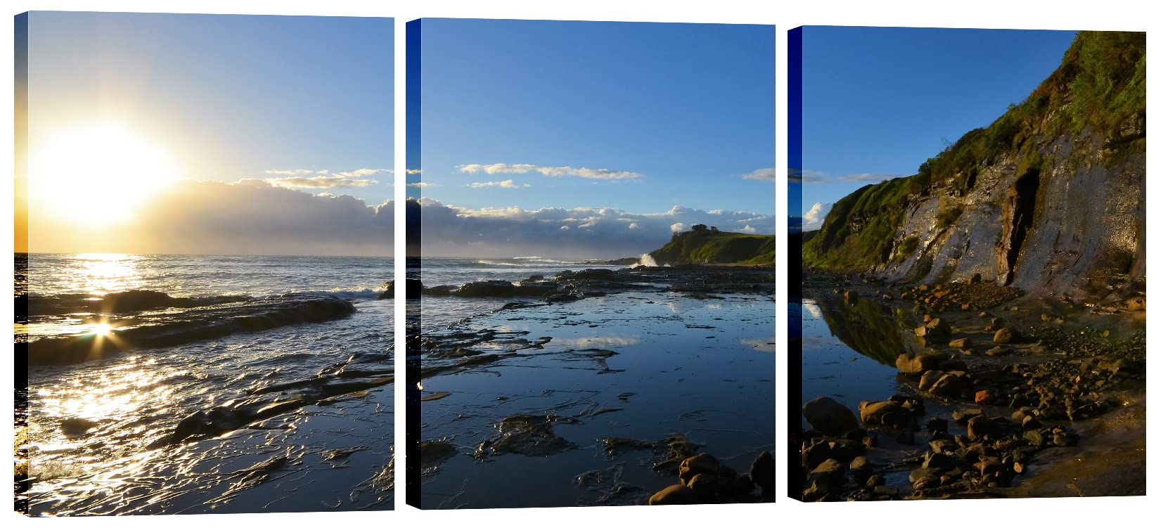 SUMIANYH 3 Panel Canvas Wall Art Decor Sunrise Beach Picture Photo Modern Artwork for Living Room Bathroom Bedroom Office Decoration Wooden Stretched and Framed Ready to Hang