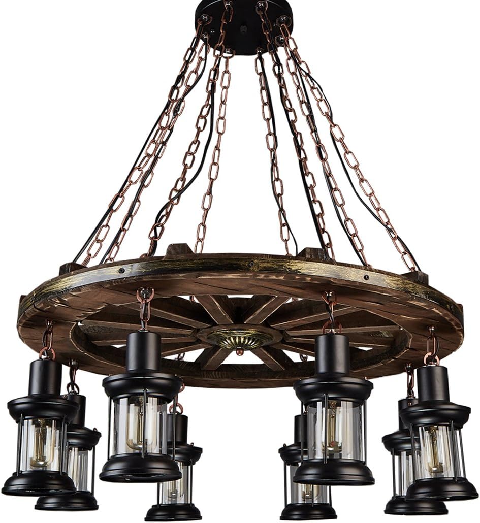 OOFAY retro industrial design chandelier 8 head wooden wheel home decor cafe living room restaurant