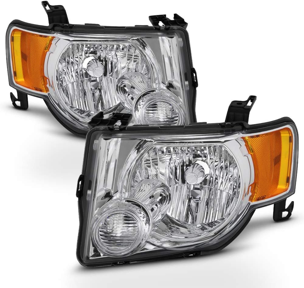 ACANII Headlight Assembly Replacement for 2008-2012 Ford Escape Chrome Housing (Driver & Passenger)