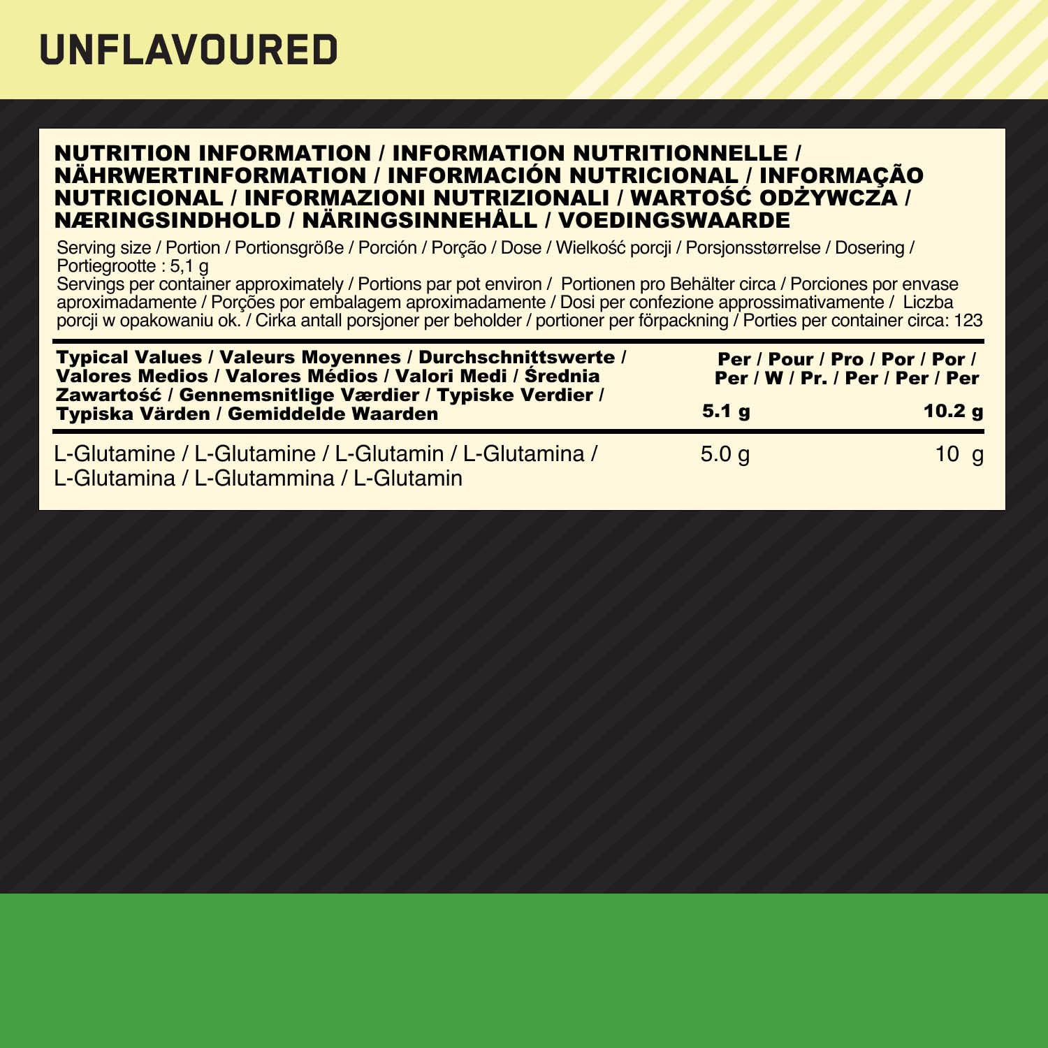 Optimum Nutrition Glutamin-Pulver, l-Glutamin-Aminosäure-Pulver, Nahrungsergänzungsmittel vor und nach dem Training Shake, nicht aromatisiert, 123 Portionen, 630 g