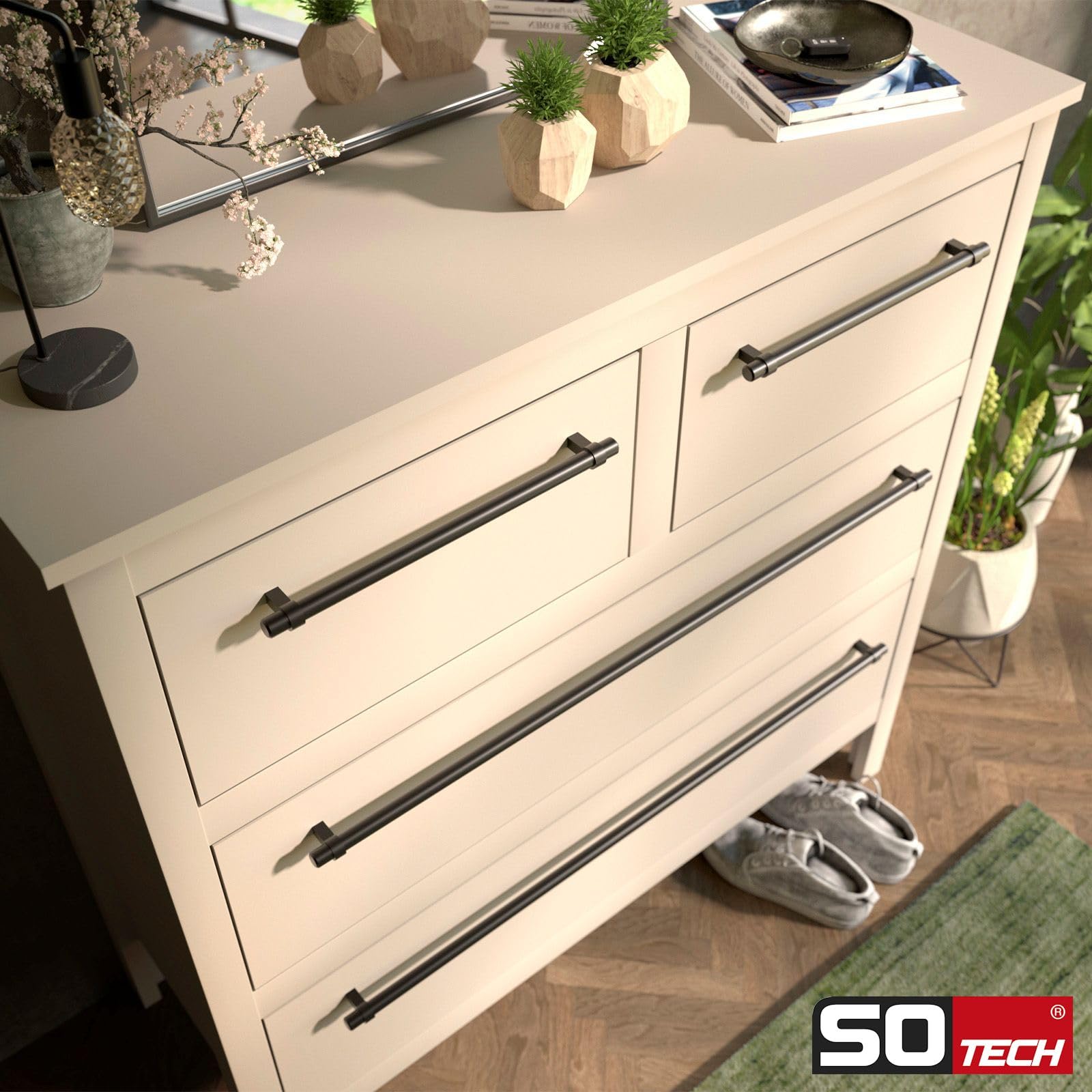 SOTECH 10er Set Möbelgriffe G20 Stahl schwarz matt lackiertStangengriffe Ø 14 mm Bohrlochabstand (BA) 890 mm Relinggriffe Gesamtlänge 930 mm