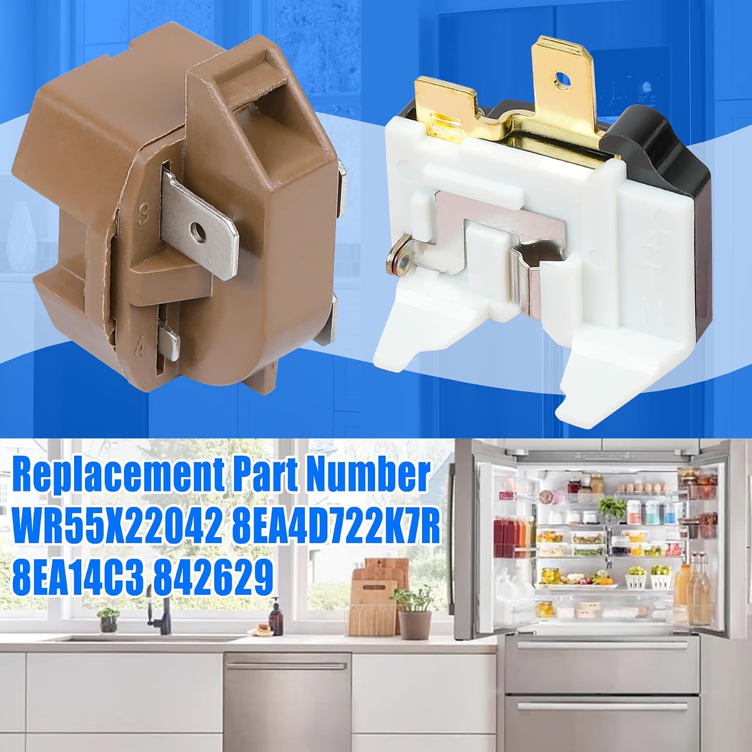 8EA14C3 Refrigerator Compressor Start Relay Replacement for GE WR55X22042, 8EA4D722K7R, 8EA14C3 and More, Replaces WR55X22042 8EA4D722K7R 842629