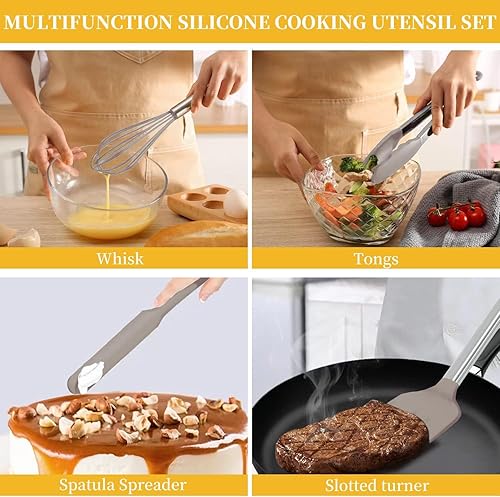 Miniatura 3 de Juego de utensilios de cocina de silicona con mango de acero inoxidable, juego de espátula, juego de utensilios de cocina, utensilios de cocina para