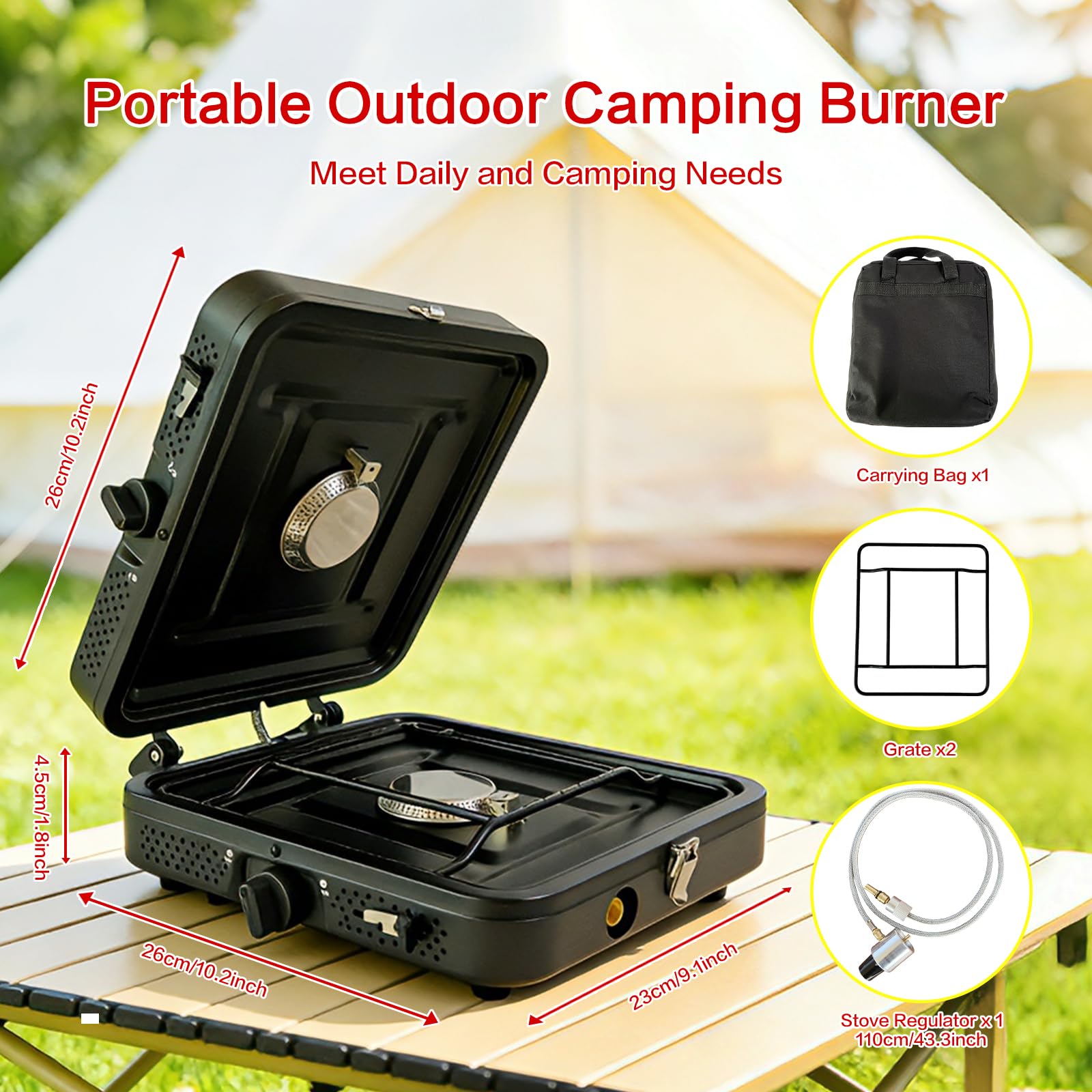 2 Burner Camping Stove, 17,000 BTU Portable Outdoor Cooking Camp