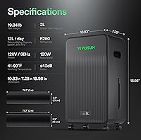 Vista 6 de VIVOSUN AeroDrain D12 Smart Environmental Dehumidifier, up to 12L/day, 2L Water Tank, with Temperature & Humidity Sensor Probe, Smart Remote