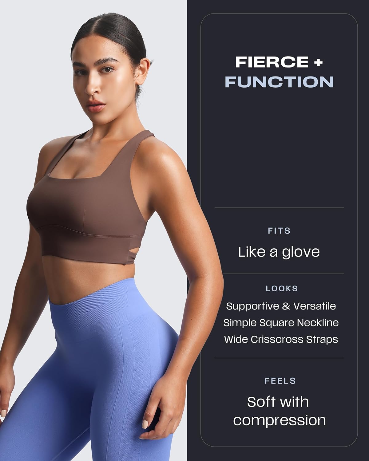 Aoxjox Women's Workout Sports Bras Square Neck Emma Longline Cross Back High Impact Fitness Training Gym Yoga Crop Tank