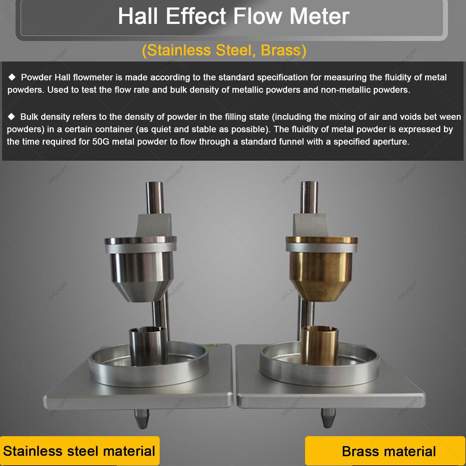 Höhenverstellbarer Metallpulver-Durchflussmesser,Hall-Effekt-Durchflussmesser Und Schüttdichtemessgerät Set Inklusive Stoppuhr,Bürste, Trichter (2,5mm/5mm) Brass-5mm