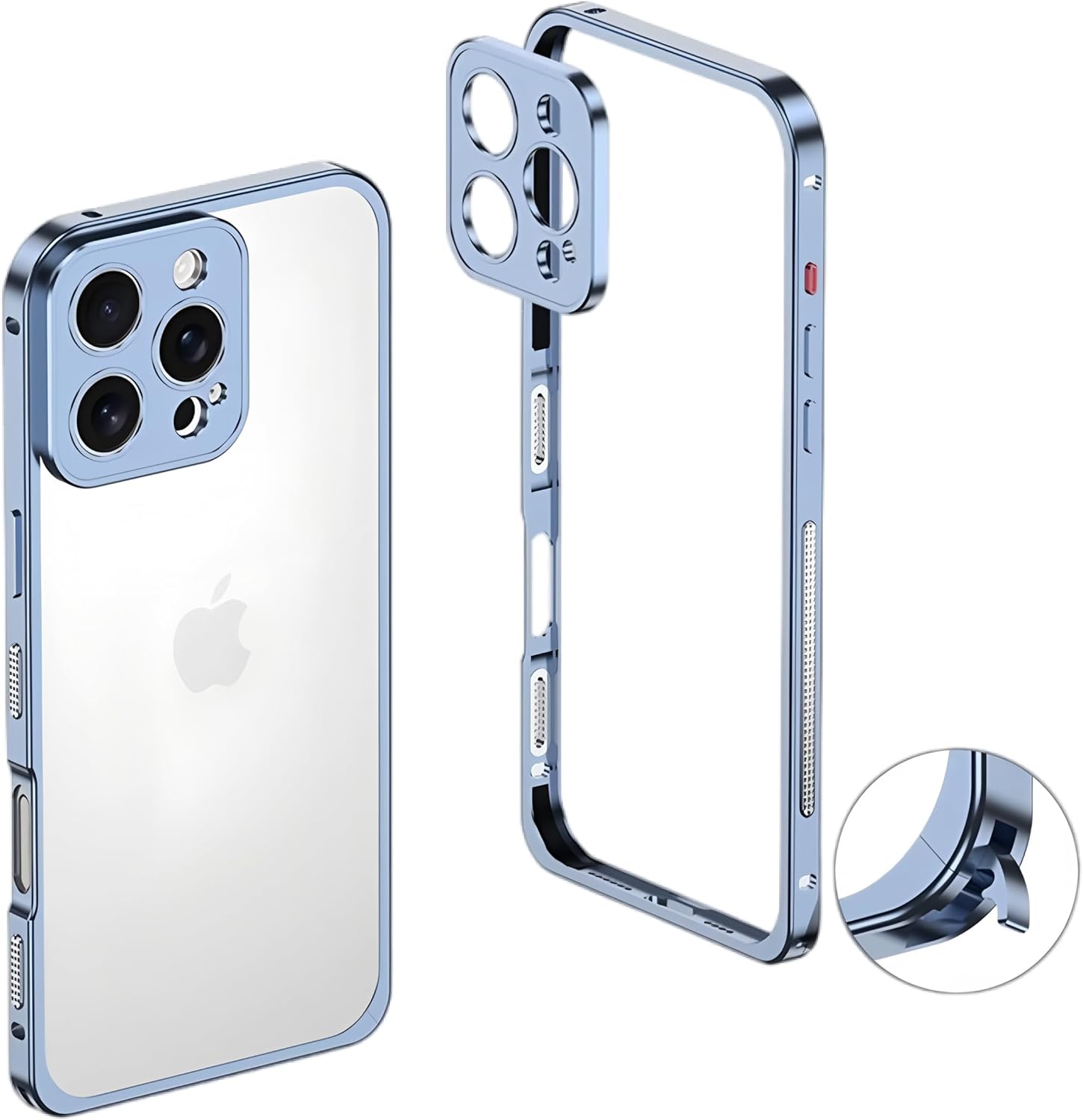 Ultra-Thin Metal Frame Case for iPhone 16 Pro Max Case,[Heat Dissipation Design][Detachable Lens Camera Protector],Slim Bumper Shockproof Protective Shockproof Cover,Light Blue