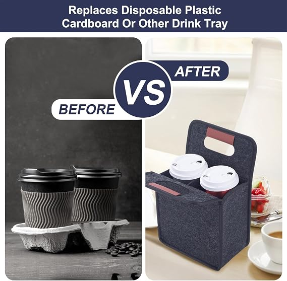Drink Carrier with Handle - Portable Drink Carrier Cup Holder - Beverage Transporting Tote Bag for Car Picnic Daily Commute Food Delivery Travel Takeaway Grocery Outdoor Party