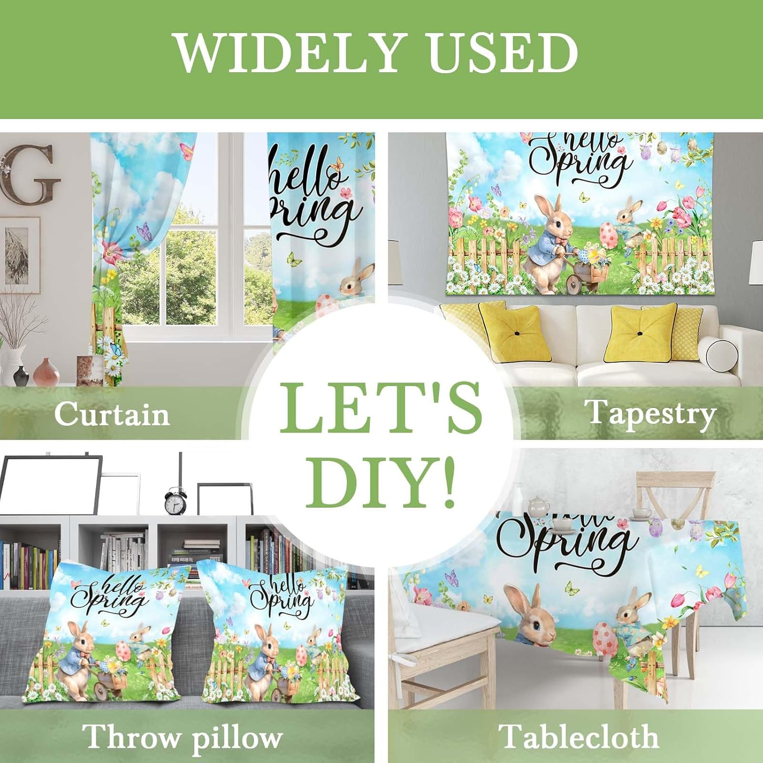 Mocsicka Hello Spring Backdrop Easter Party Banner Greenery Spring Festival Easter Photo Backdrop Colorful Happy Easter Party Decorations Supplies Banner (Greenery, 8x6ft(96"x72"))