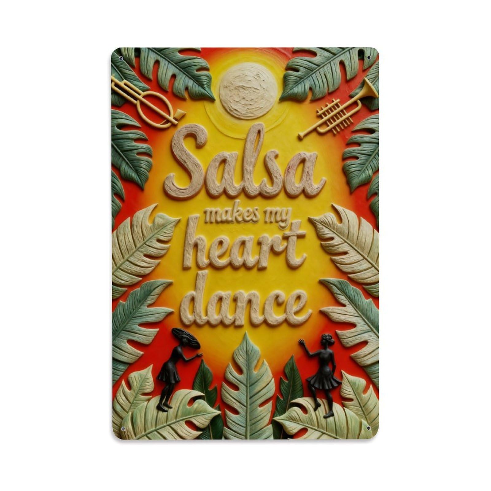 Salsa Heart Dance Tropical Leaves Vintage Metal Tin Sign Retro Wall Decor, Bar Garage Cafe Kitchen Home Wall Art Poster Decoration 8x12inches