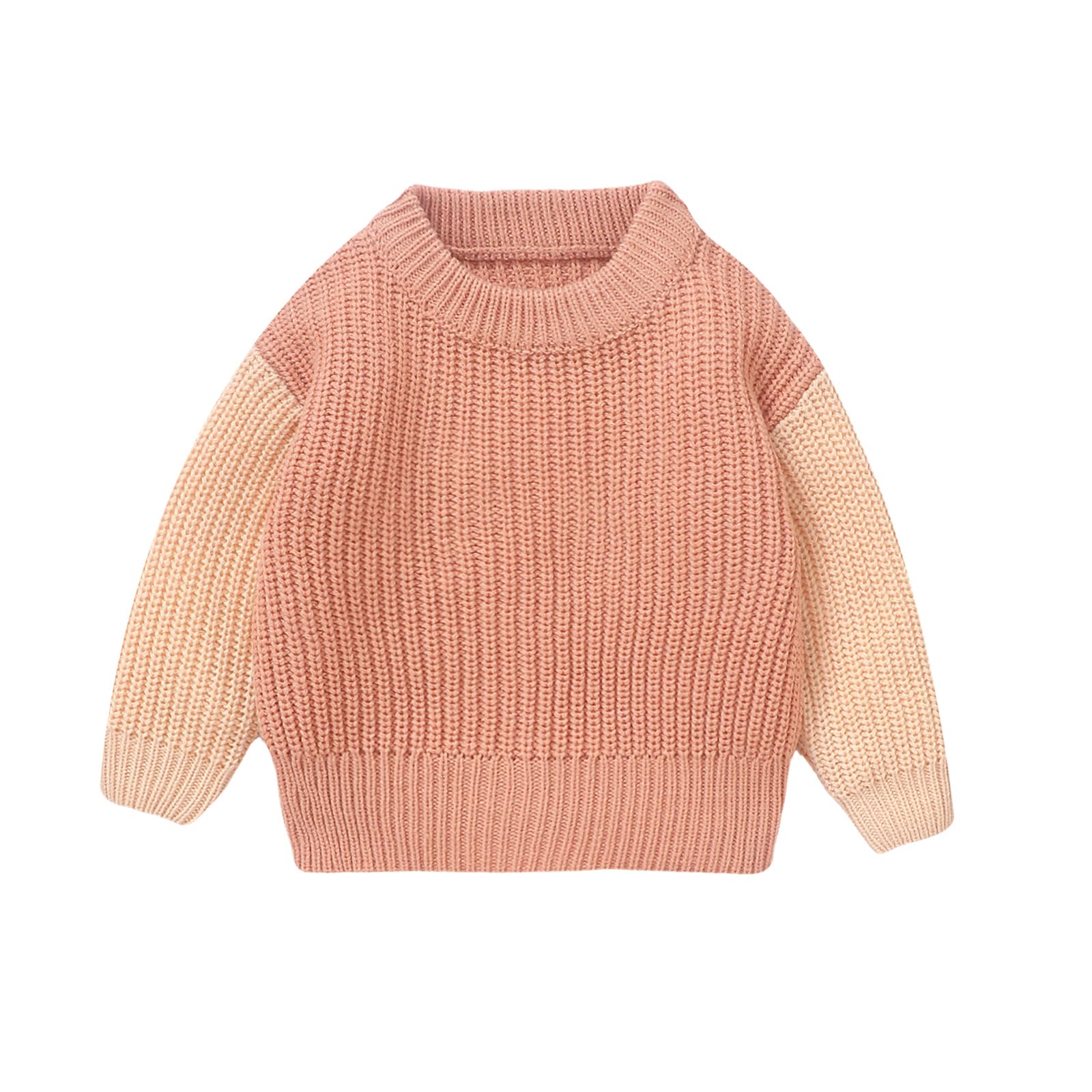 Infant Baby Autumn Winter Knit Sweaters Long Sleeve Round Neck Contrast Color Knitwears Cute Newborn Clothes (A-Pink, 18-24 Months)