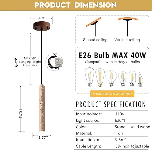 Miniatura 6 de Wabi-Sabi - Lámpara colgante moderna de hormigón de madera, mini lámpara ajustable de hormigón gris, lámpara de techo para cocina, isla y comedor