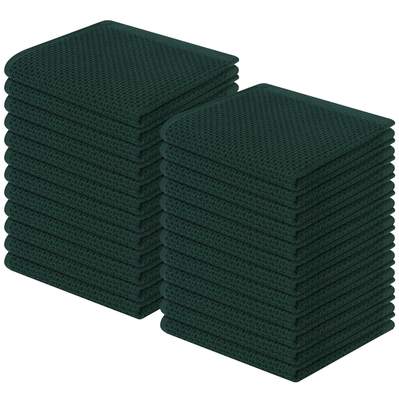Homaxy 100% Cotton Waffle Weave Kitchen Dish Cloths 24-Pack, Blackish Green