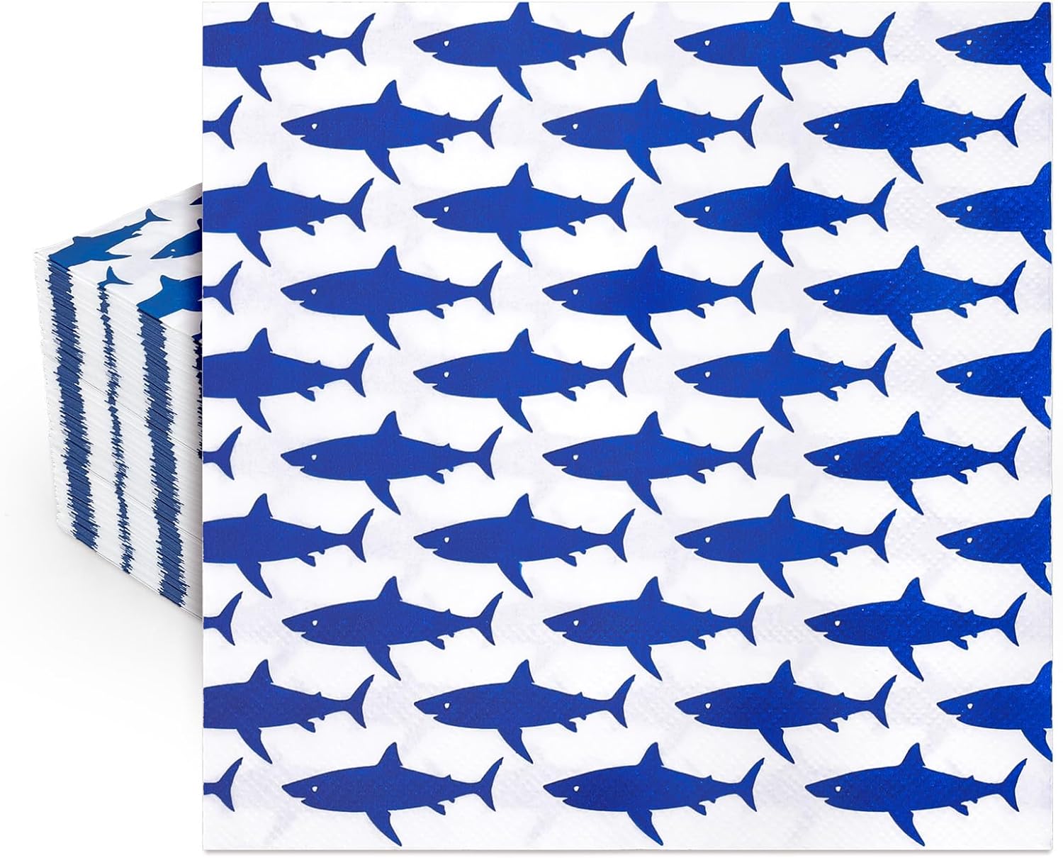 FYSUIMU 50 Pcs Summer Shark Paper Napkins Blue Ocean Fish Disposable Napkins Under The Sea Luncheon Dinner Napkin for Birthday Holiday Party Table Supplies