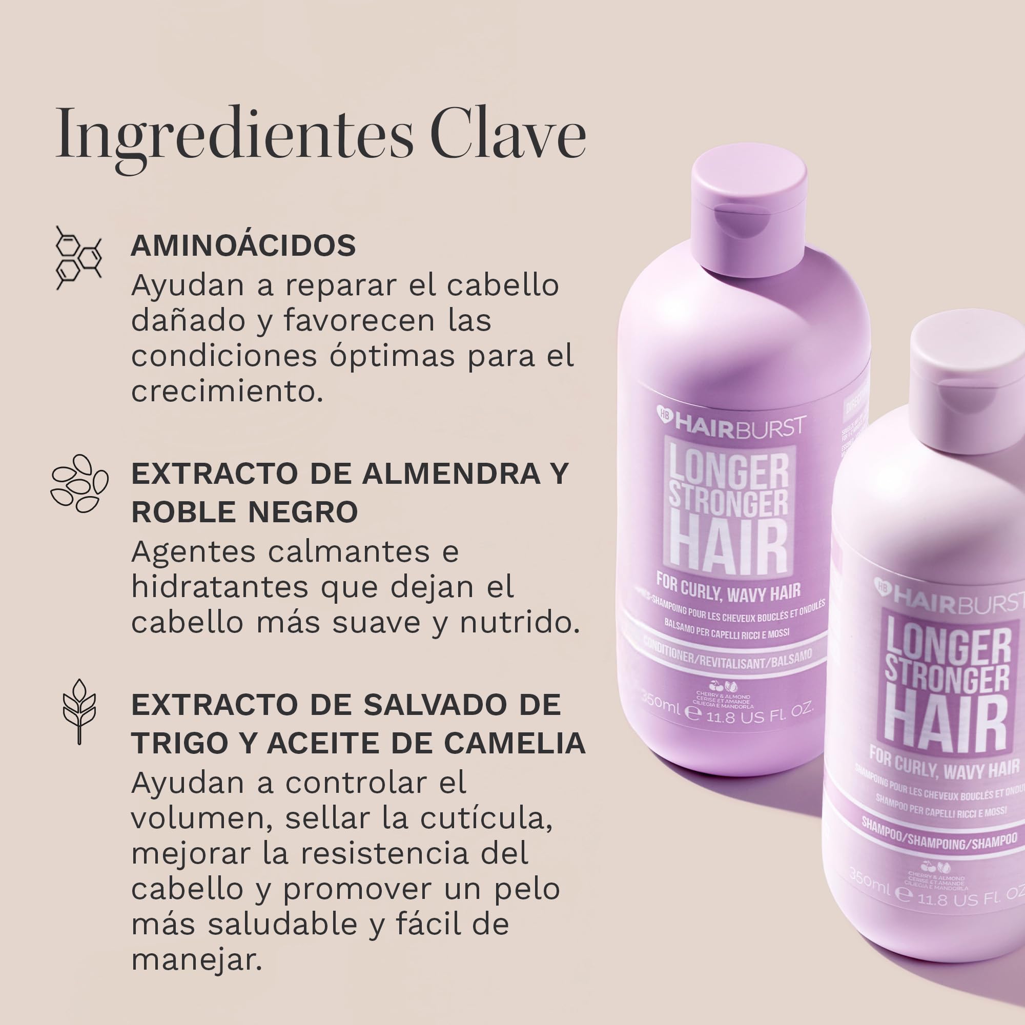 HAIR BURST Champú y Acondicionador para Rizos — Sin Sulfatos parabenos, Método CGM - Aminoácidos, Almendra, Aceite de Cereza - Anti-encrespamiento e Hidratante