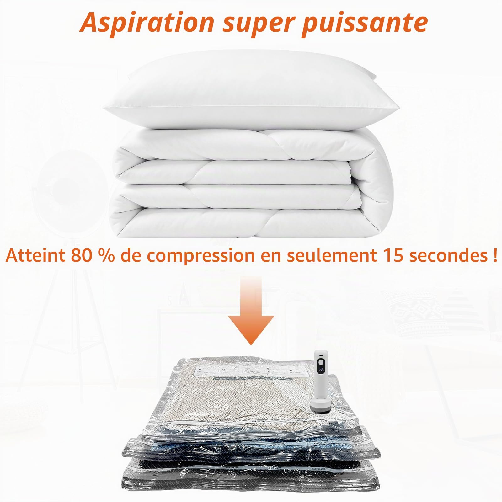 Sac Sous Vide Vetement Aspirateur avec Pompe Électrique, 15 Pièces | Sacs de Rangement Sous Vide en 3 Tailles (40*50/40*60/50*60cm) pour Voyage Bagages et Stockage Quotidien