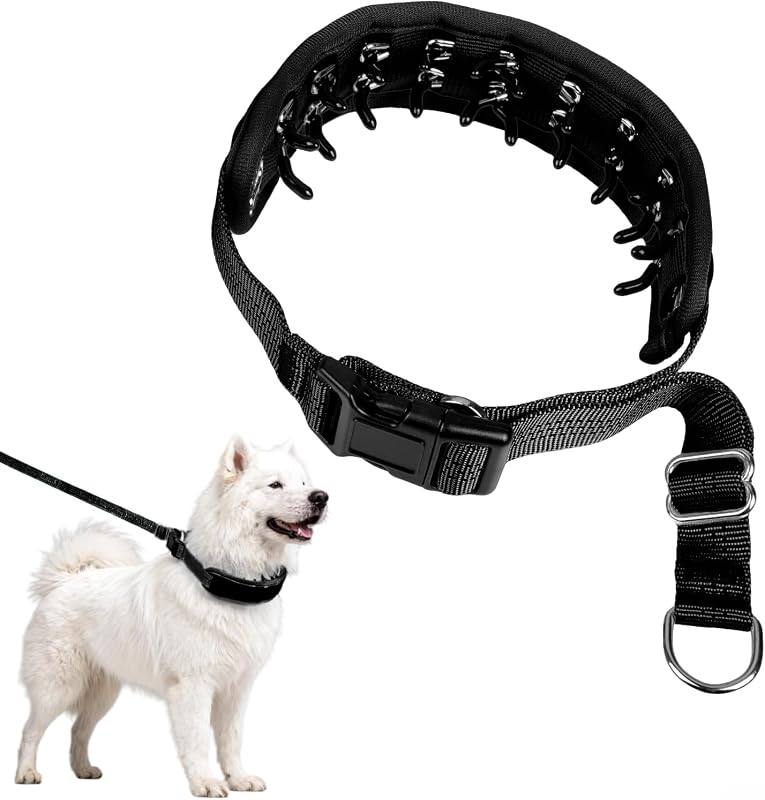 Coleira de Pinos para Cães com Tecido Respirável e Faixa Refletiva NozlaID NO-WJZX-BLACK-M