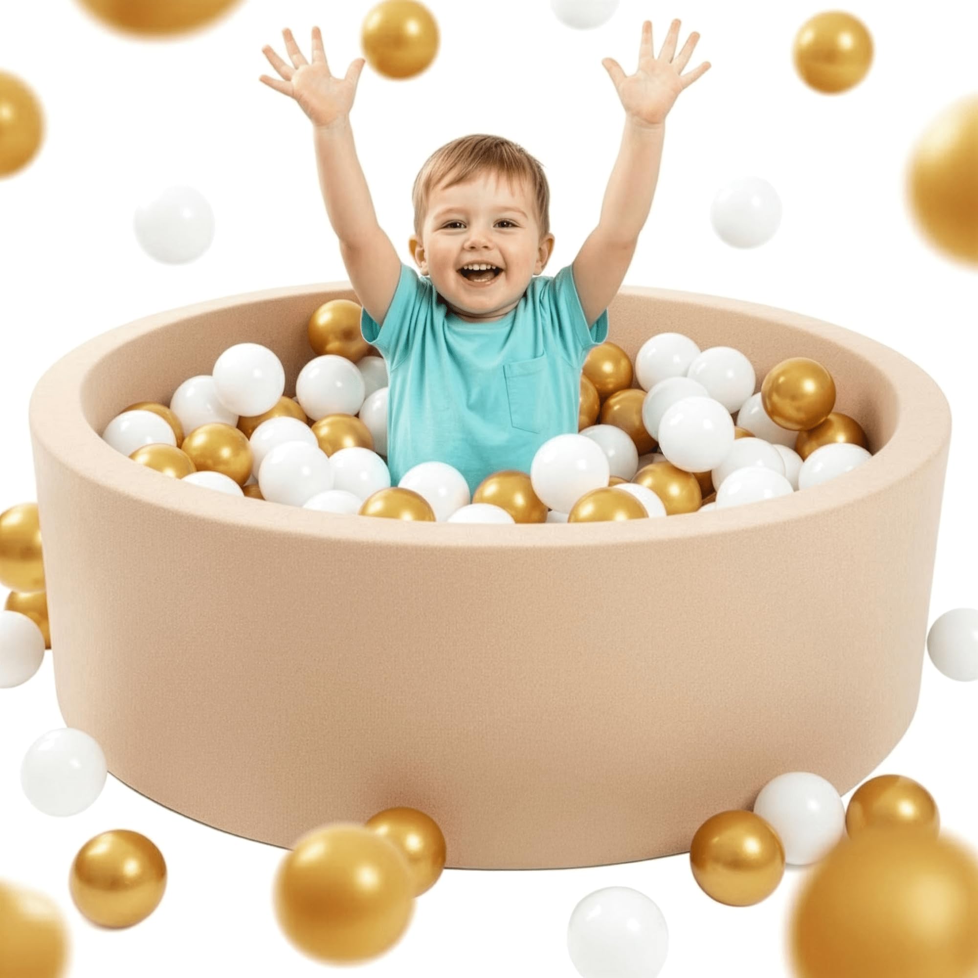 Mimii Piscine à balles 90x30 cm en Mousse - Ronde pour Enfants et bébé - Aire de Jeux pour Tout-Petits - Jouet Doux et sécurisé - Couleur Beige - sans balles