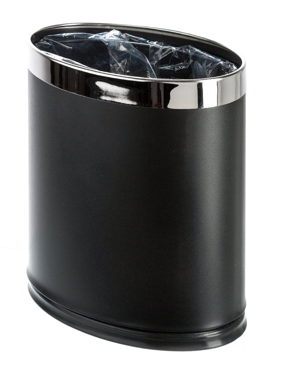 Invisi-Overlap Metal Trash Can Open Top Small Office Wastebasket Oval Shape Black