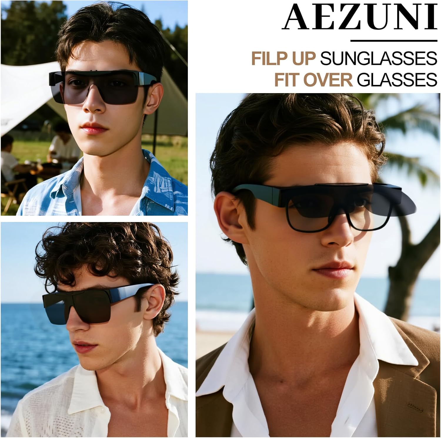 AEZUNI Large Polarized Sunglasses Fit Over Glasses for Men Flip Up Lenses UV Protection Sports Wrap Around for Driving - Image 2
