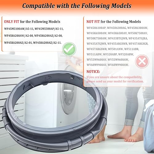 Miniatura 3 de Sello mejorado para maletero de puerta de lavadora DC97-16140P DC97-19755A compatible con la junta de arranque de fuelle de puerta de lavadora