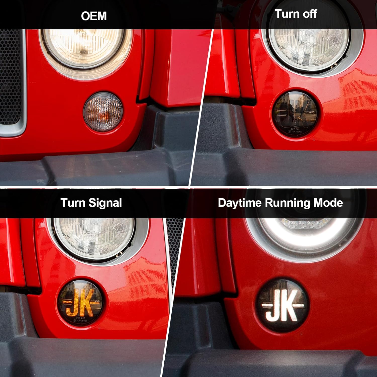LED Turn Signal Lights Compatible with Wrangler JK JKU 2007-2017, 2PCS Daytime Running Lights LED, Front Amber Turn Signal Lamp, White DRL Front Grill Indicator Parking Light, Smoked Lens