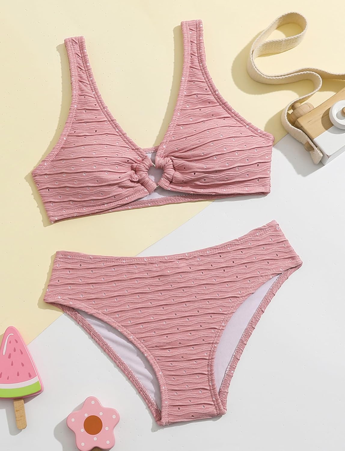 SEAUR Girls Bikini Set Summer Hawaii Two Piece Bathing Suits Solid Color Cute Kids Swimsuits Casual Beach Surfing Swimwear
