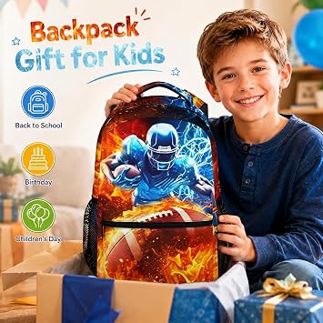 Boys Backpack for School, Football Backpacks for Kids Teens Student | Football Backpack, Lightweight Durable, Kindergarten Preschool Middle Elementary Bookbag, School Travel Hiking Supplies