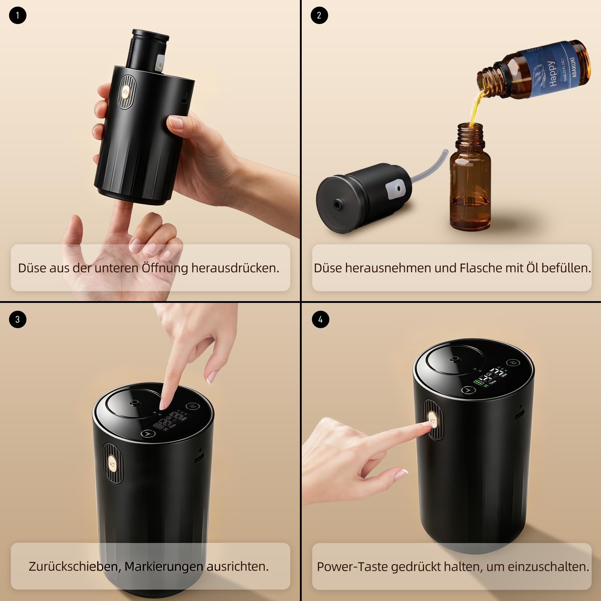 ASAKUKI Wasserloser Aroma Diffuser Kabellos, Tragbarer，Schwarz