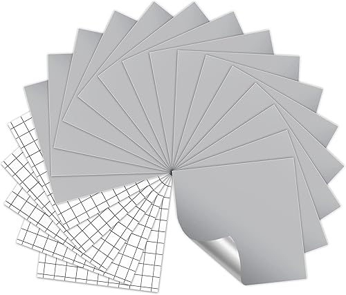 Permanent Vinyl Sheets- 15Pack 12"x12" Glossy Silver Adhesive Vinyl + 5 Transfer Tapes, Silver Permanent Adhesive Sheets for All Cutting Machine,