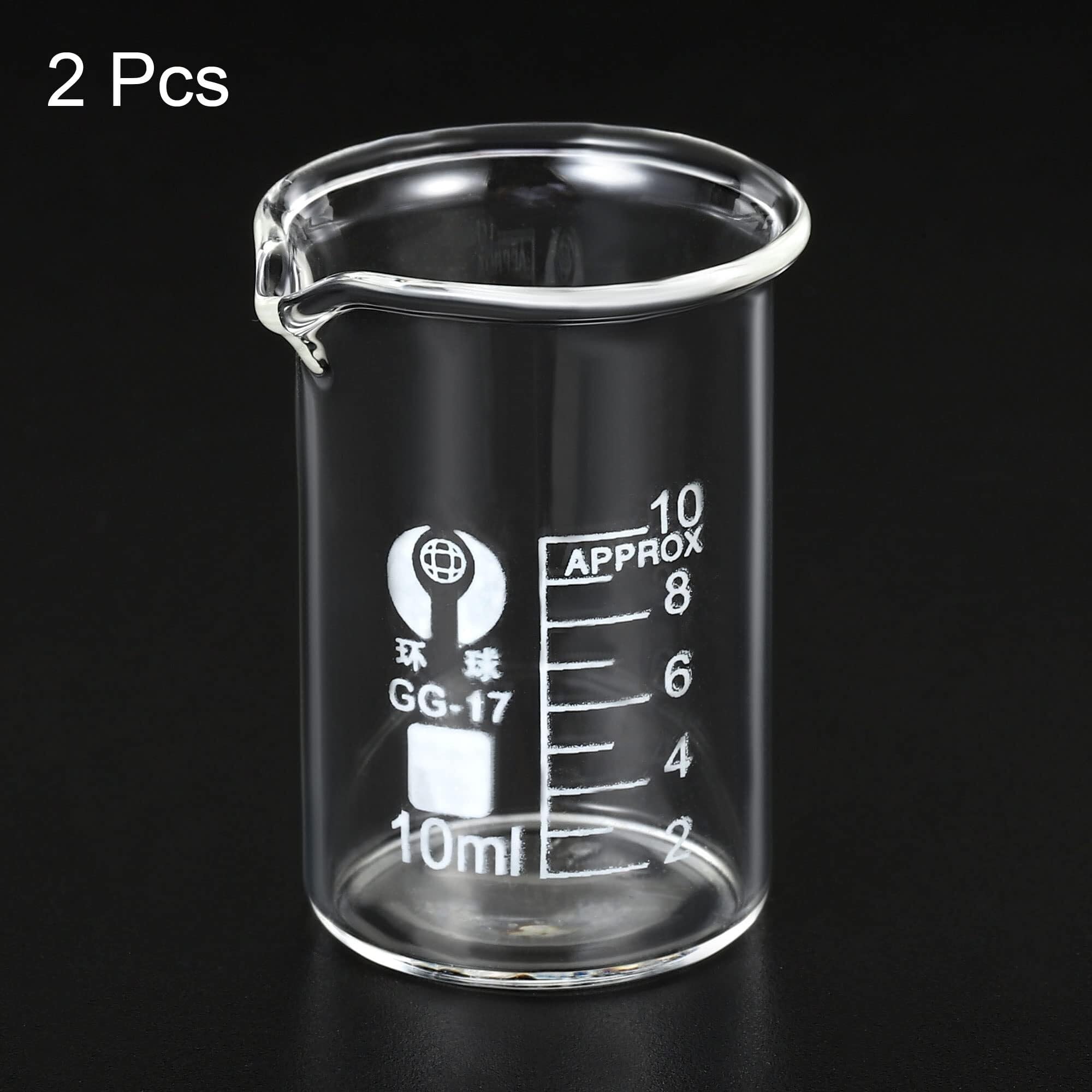 Bicchiere da laboratorio, Becher in vetro borosilicato da 800 ml, forma bassa, beccuccio con scala graduata, confezione 2. Calore(10 pcs 10ML)