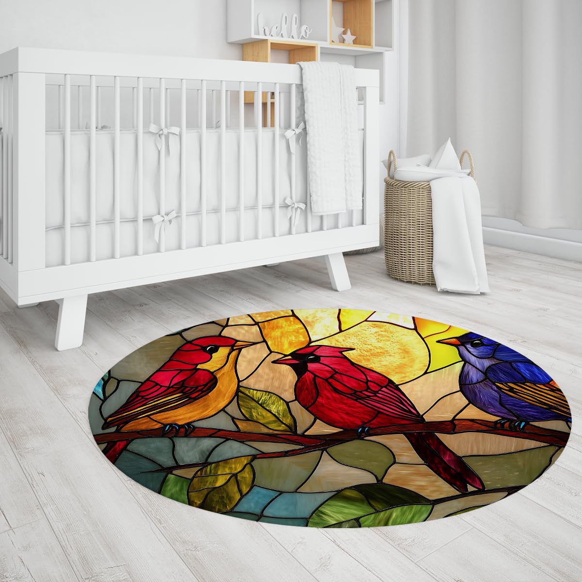Okrągły dywan Vintage Cardinal Print 160cm dywaniki nadające się do prania