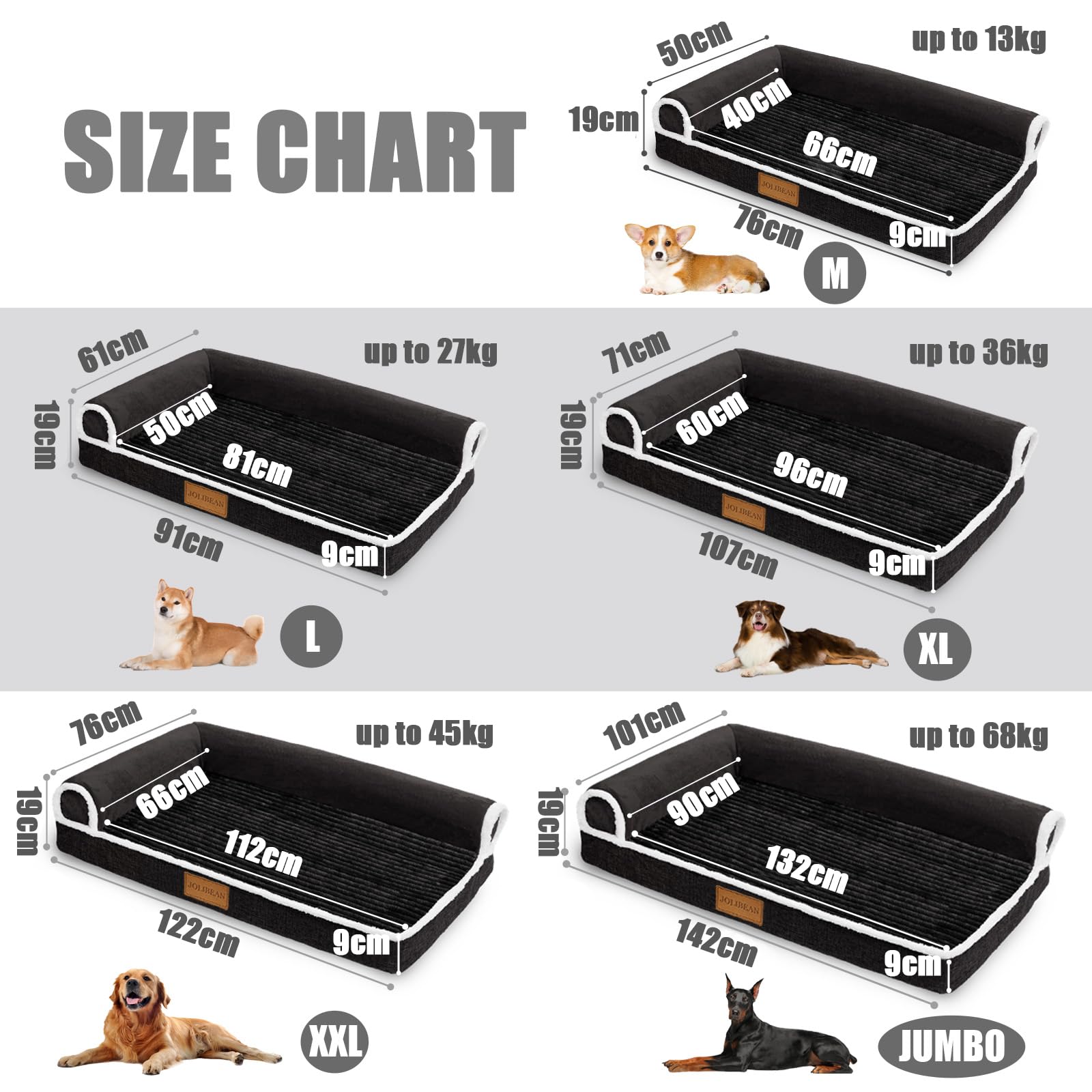 Cama Perro Grande Ortopédica, Colchoneta Perro de L con Espuma De Caja De Huevos, Sofá Perro con Impermeable Lavable Desenfundable, 122x76cm, Negro