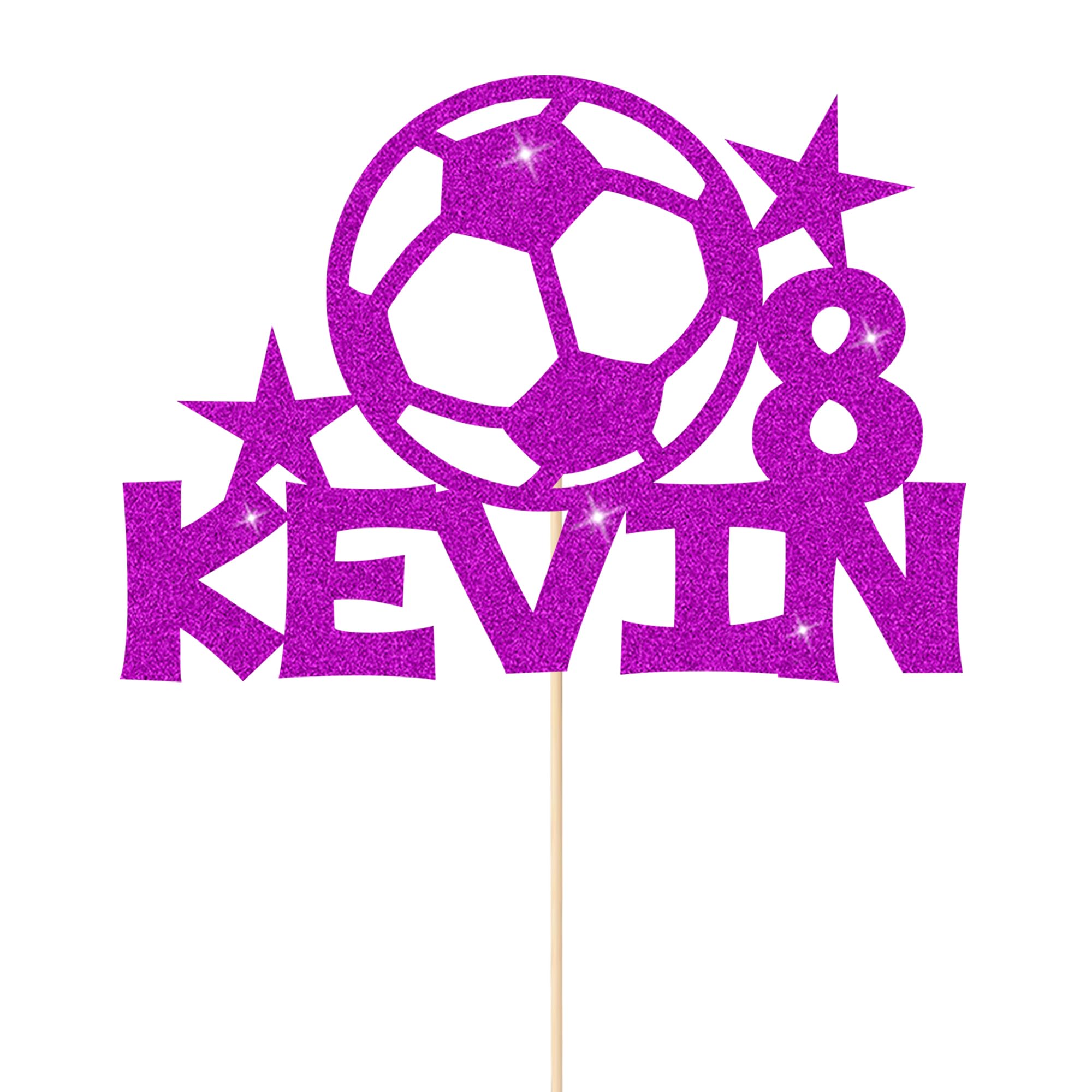 Personalised Cake Toppers Football Cake Topper for Kids Boys Football Cake Decorations Glitter Cake Toppers Gifts for Men with Any Age & Name for Son Football Lovers(Purple)